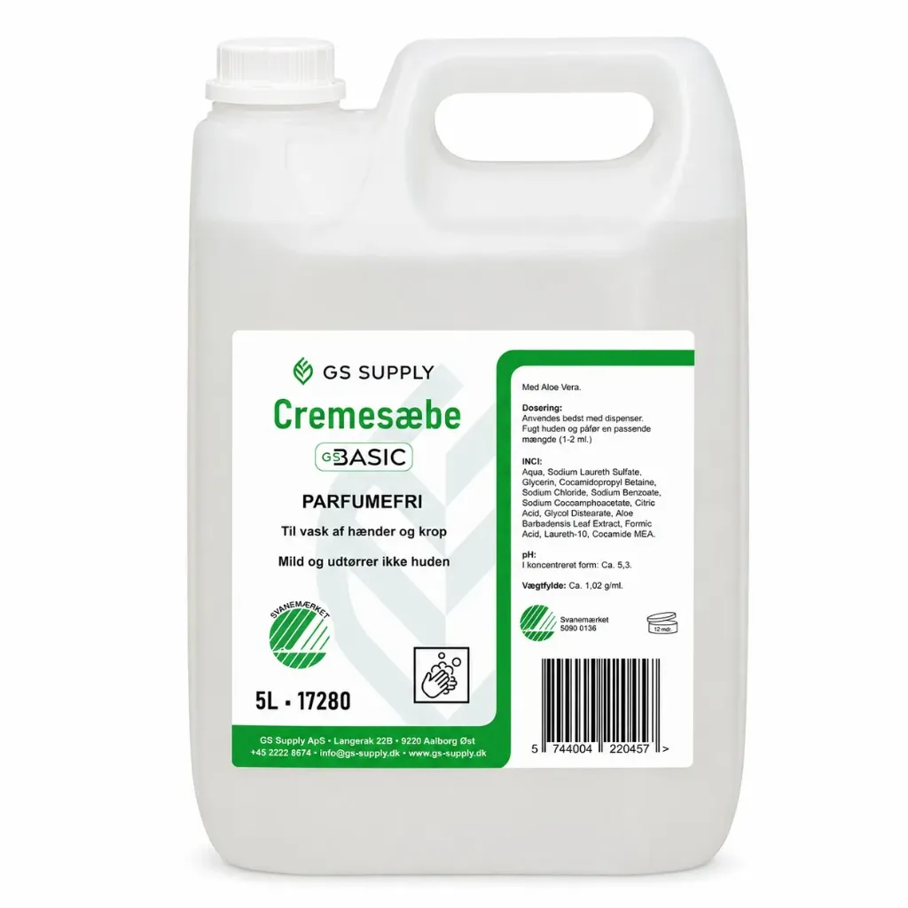 Cremesæbe, GS-Basic, Svanemærket, Uden parfume, 5-Liter (1 stk.)