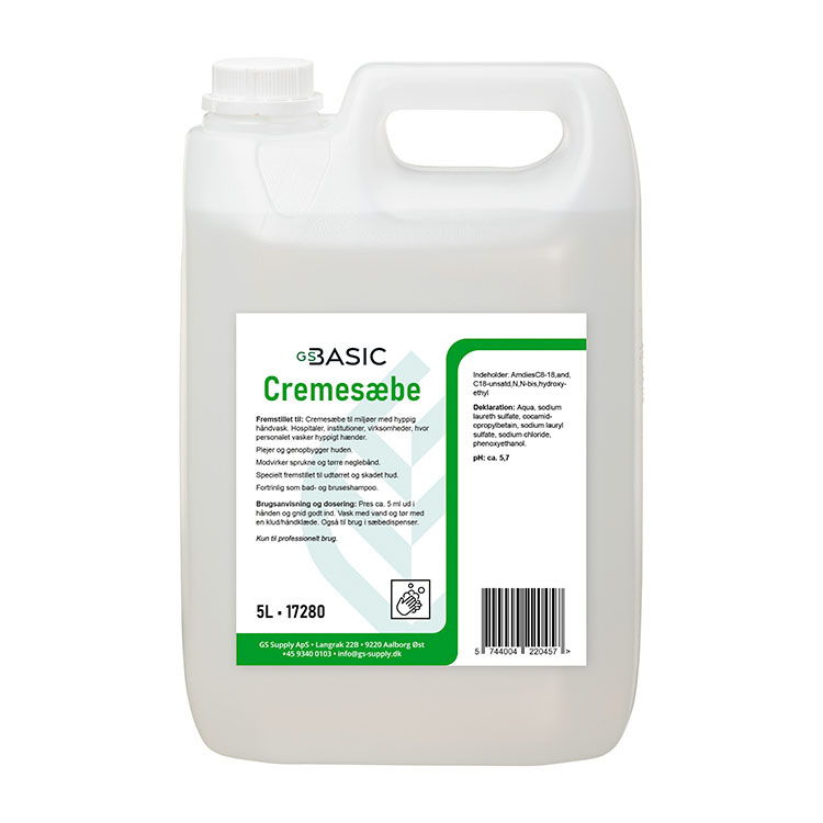 [17280] Cremesæbe, GS-Basic, Svanemærket, Uden parfume, 5-Liter (1stk.)