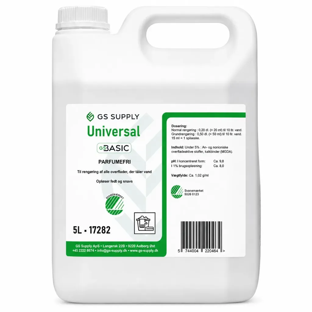 [17282] Universalrengøring, GS-Basic, Svanemærket, Uden parfume, 5-Liter (1 stk.)