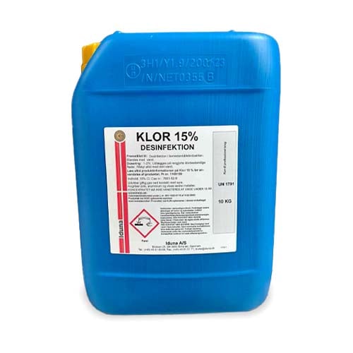 Klorrengøring, (Natriumhypochlorit), 15%, 10 ltr/12 kg (1 dunk).