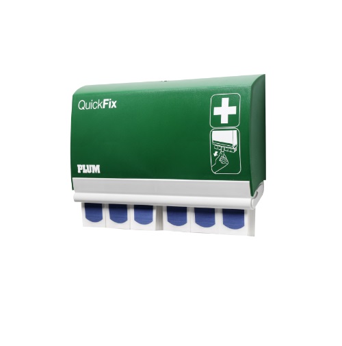Plasterdispenser, QuickFix, 23x13,5cm, blå, inkl. 2 pk blå sporbare plastre á 45 stk. (1 sæt)