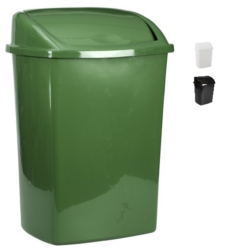 8L affaldsspand med sving låg, 20x25,2x33cm, hvid/grøn/sort, plast, forberedt til vægmontering, (1 stk.)