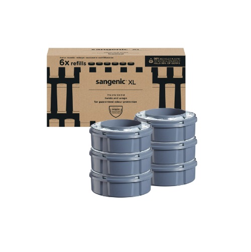 [17469] Refill til blespand, Sangenic, hvid, LDPE/sukkerrør, parfumeret, mild, passer t. Twist&Click XL, (6 stk.)