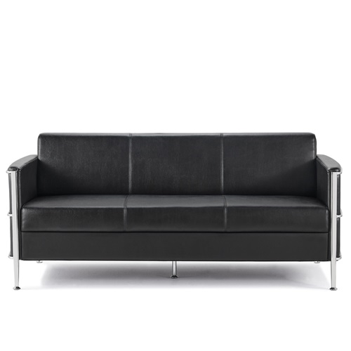 [18578] Sort lædersofa, 3 personer, Boston, kunstlæder, med blank stel, (1 stk.)