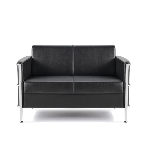 [18579] Sort lædersofa, 2 personer, kunstlæder, Boston, med blank stel, (1 stk.)
