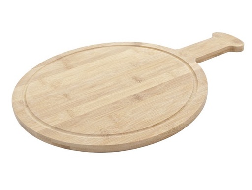 [21124] Serveringsfad med saftrille, i træ, Ø30x1cm, bambus, rundt med håndtag, (1 stk.)