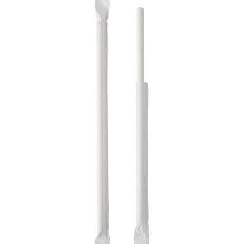 [10754] Sugerør, hvid, 20,4 cm, Ø8 mm, 4-lag høj glans papir/voks, Enkelt-indpakket, (200 stk.)