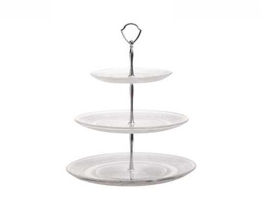 [21252] Kageopsats i 3 etager, Ø18-25,5-29x34cm, glas, hvid, (1 stk.)