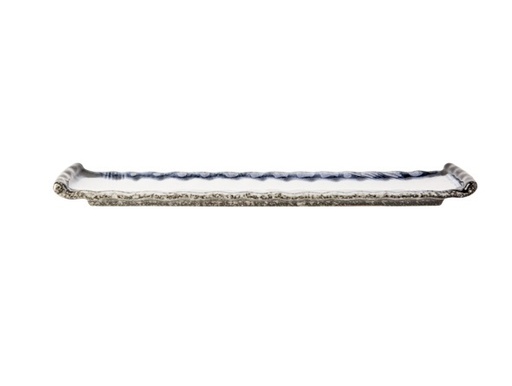 [21263] Serveringsfad, stentøj, 43x9x3,2cm, hvid/grå, (3 stk.)