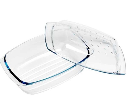 [21282] Ovnfad med låg, rektangulær, 4,1l, 33x21x6cm, op til 500grader, glas, (1 stk.)
