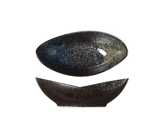 [21444] Serveringsskål, 90ml, Ø16x8x5cm, oval, stentøj, sort, YORU, (6 stk.)