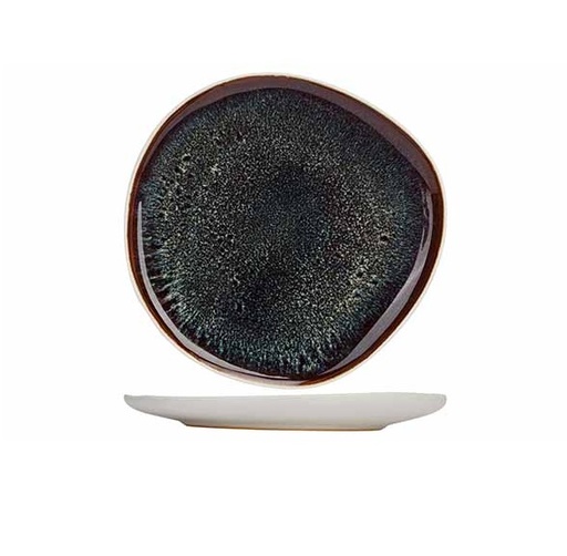 [21602] Desserttallerken, mørk/hvid, Ø21,5x21x2,5cm, stentøj, organisk form, MAUNA, (1 stk.)