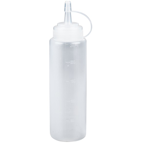 [21728] Dressingflaske, 240 ml, klar, PE/PP, med mål, (6 stk.)