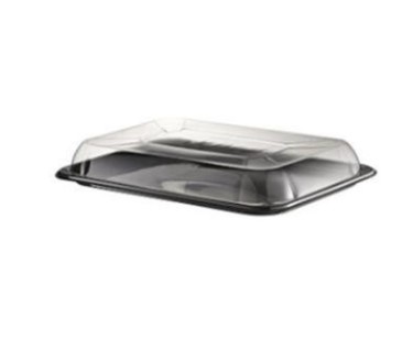[22105] Plastbakke, 460x300 mm, 1-rum, sort fad, med klar låg, RPET (25 stk).