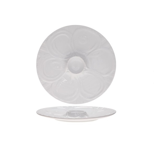 [22180] Østerstallerken, Ø28,5x2,5cm, østers-design, hvid, porcelæn, (1 stk.)
