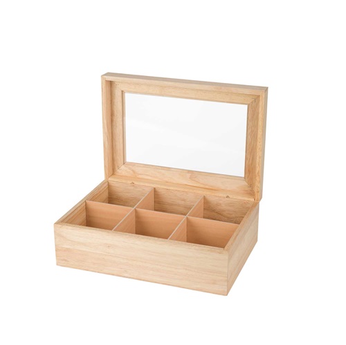 [22930] Kasse til tebreve, 6 rum, 34,1x23,3x12,3cm, træ, (1 stk.)