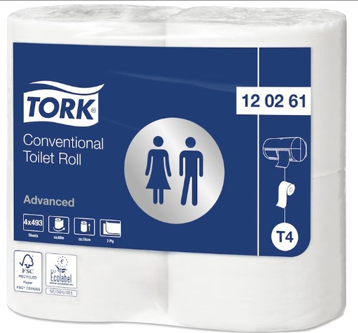 [27856] Toiletpapir, ekstra langt, 2-lags, 61,6m, Advanced, T4, 120261, Tork, (24 ruller)