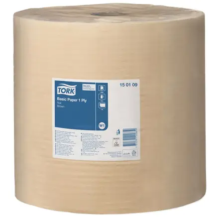 [27925] Aftørringspapir, Basic, 1-lag, brun, 1000m x 33cm, Tork W1, 150109, (1 stk.)