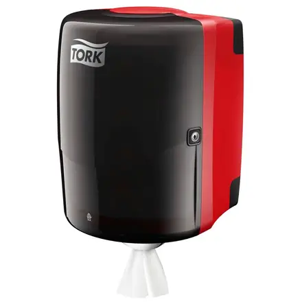 [27968] Papirdispenser til ruller, Maxi, Centerrulle, rød/sort, W2, 653008, Tork, (1 stk.)