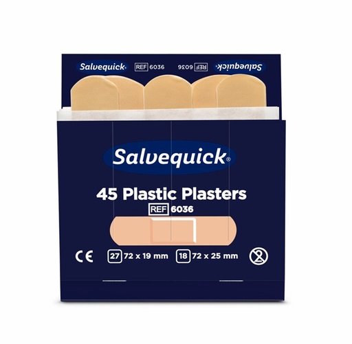 [28033] Plaster, refills, Salvequick, 6036, (6 pakker med 45stk. hver)