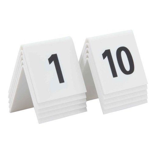 Bordnumre, hvid & sort, hård akryl, 5,2x5,2 cm, Securit, (1 sæt m/ 10 nr.)
