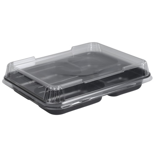 [10712] Højt snap-on låg til sort bakke, 23,8x17,6x3,2cm, transparent, APET, tilhørende 10366, 10510 og 10259, (324 stk.)