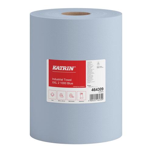 [32385] Aftørringsrulle, industri, 464309 Katrin XXL, 2-lag, Ø29 cm, B38 cm x L360 m, mix, blå, (2 stk.)