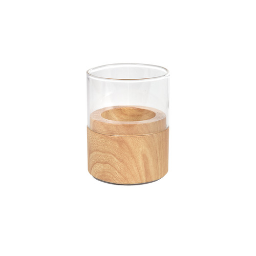 [33353] Lysestage, glas, 77 x 60, pæn, lyst træ, Duni, (10 stk.)