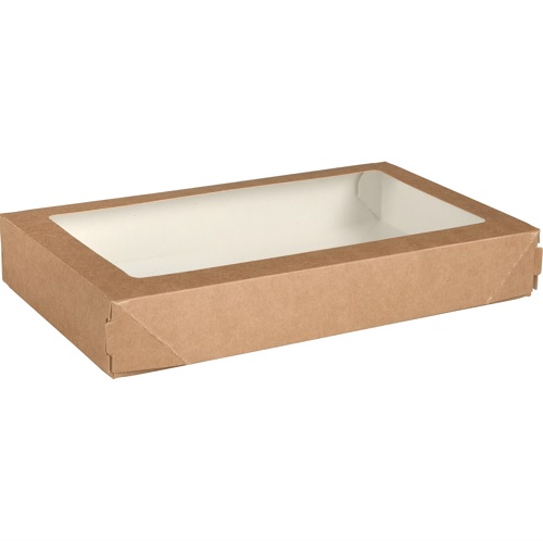 [10197] Boks m. vindue, 26x15x4cm, 1450 ml, brun, cellulose/pap, m. hængselslåg, (300 stk.)