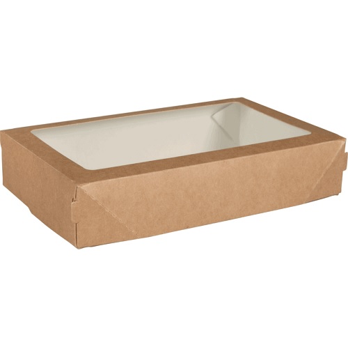 [10196] Boks m. vindue, 20x12x4cm, 1000 ml, brun, cellulose/pap, m. hængselslåg, (200 stk.)