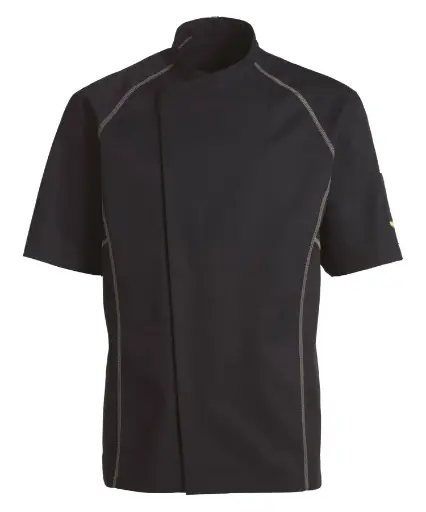 Unisex kokke-/tjenerjakke, sort m. grå flatlock, 65/35% rPES/CO, Kentaur, fra 2XS til 2XL (1 stk.)