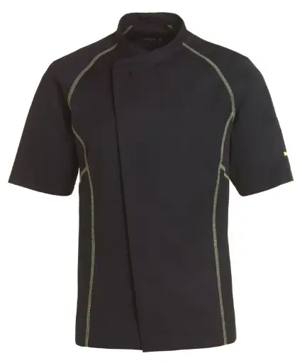 Unisex kokke-/tjenerjakke, sort m. lime flatlock, 65/35% rPES/CO, Kentaur, fra 2XS til 2XL (1 stk.)