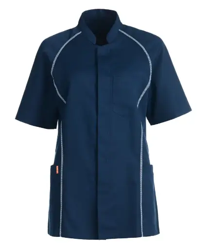 Unisex skjorte, marine m. hvid flatlock, 50/50% CLY/rPES, Kentaur, fra 2XS til 2XL (1 stk.)