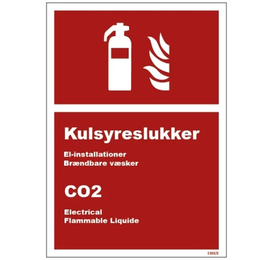 [37287] Brandskilt, kulsyreslukker, CO2, dansk/engelsk, A5, plastik, (1 stk.)