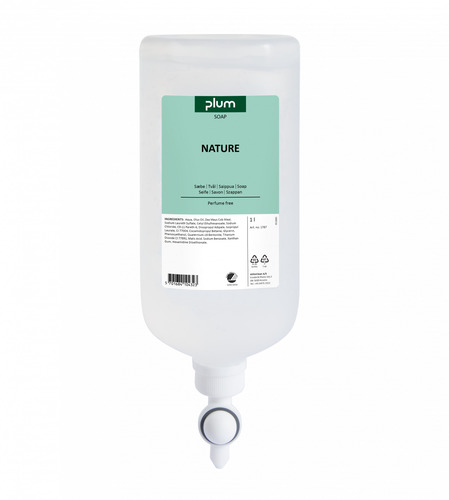 [39029] Sæbe, hænder og krop, Plum, Nature, 1,0 l flaske CP, Svanemærket, (1 stk.)