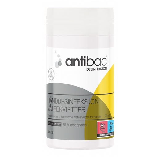 [39039] Desinfektionsservietter til hænder, Antibac, 85%, (1 pakke á 70 wipes)