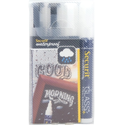 Vandfaste kridtmarkere med skrå spids: 2-6 mm skivebredde, Securit®, flydende kridt, (4 stk.)