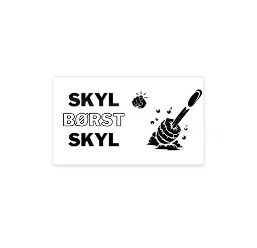 [41737] Toiletskilt "Skyl, børst, skyl", 15x8,5 cm, aluminium, hvid, Securit, (1 stk.)