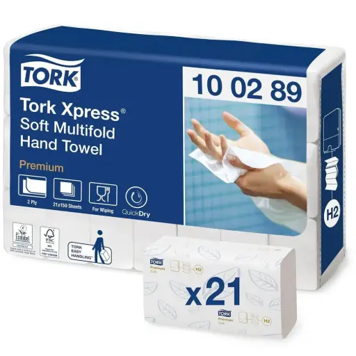 [42407] Håndklædeark, Tork Premium, H2, Z-Fold, 2-lag L25.5xB21.2xD8.5cm, nyfiber, 21x150 stk, (3150 stk.)