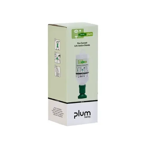 [43340] Øjenskyl med øjenkop, 500 ml, 0,9%, i boks, Plum Safety 4605, (1 stk.)