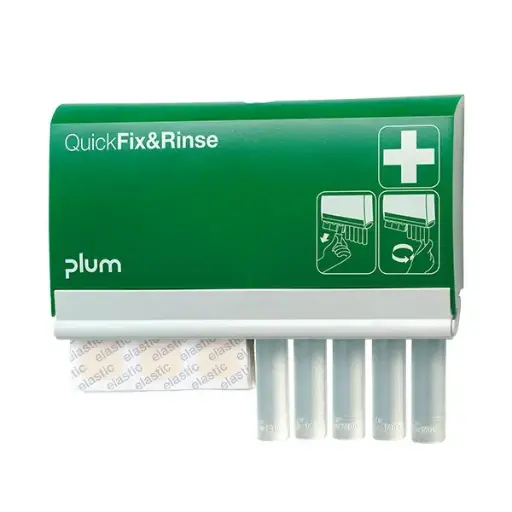 [43344] QuickFix & QuickRinse dispenser med 45 tekstilplastre og 5x20ml øjenskyl – Plum Safety 4631, (1 stk.)