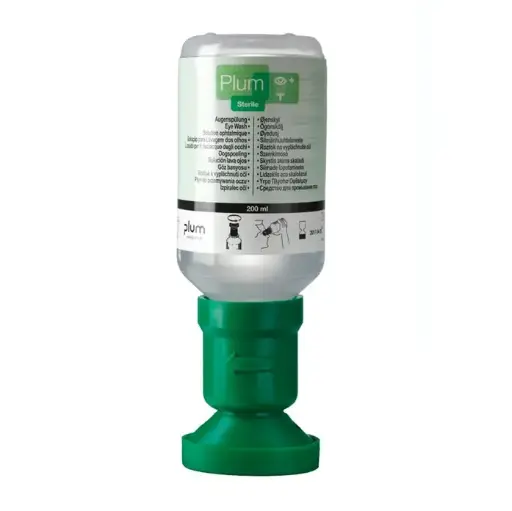 [43349] Øjenskyl med øjenkop, 200 ml, 0,9% natriumklorid, Plum Safety, 4691, (1 stk.)