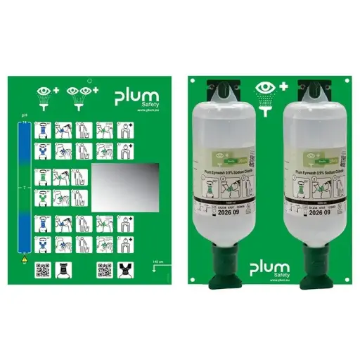 [43355] Åben øjenskyl med øjenkop, 2x1000 ml, 0,9%, Plum Safety, 4708, (1 stk.)
