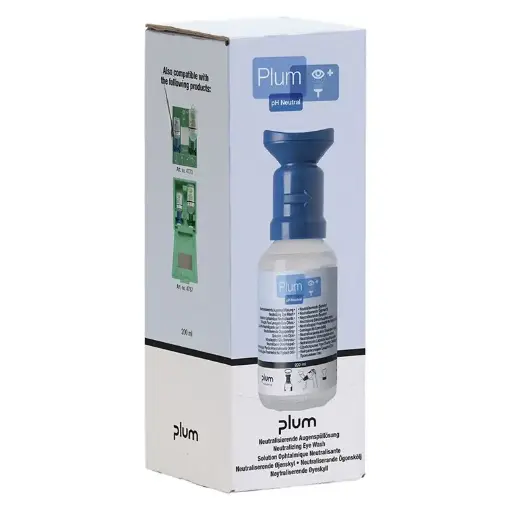 [43357] Øjenskyl med øjenkop, 200 ml, pH neutral, Plum Safety, 4755, (1 stk.)