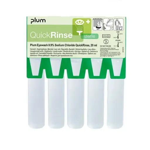 [43386] Øjenskyl, QuickRinse, ampuller, 5x20 ml refill kort, Plum Safety, 5160, (1 sæt)