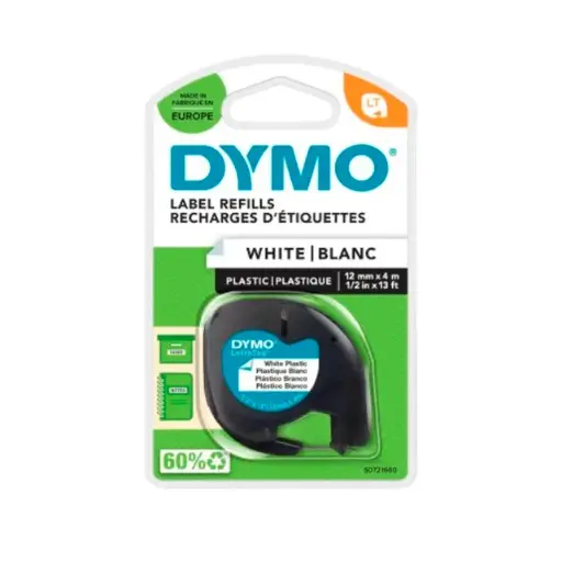 [43585] Labeltape, 12mmx4m, hvid, plasttape, DYMO LetraTAG, S0721660, (1 stk.)