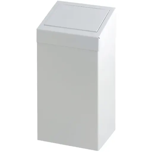 [43774] Affaldsspand med vippe låg, 50 liter, 25,5x33,5x70cm, hvid, stål,  ildhæmmende, kan vægmonteres, (1 stk.)