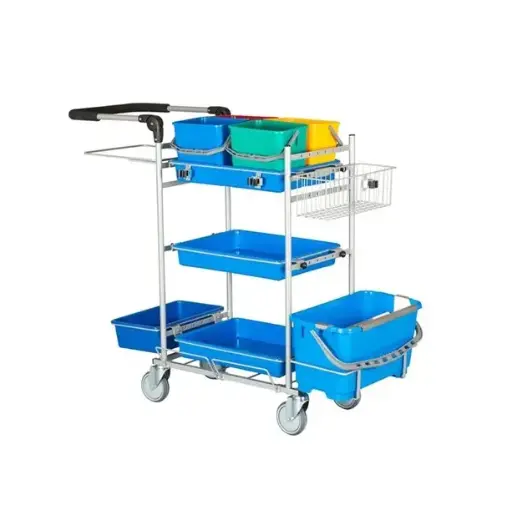 [43979] Rengøringsvogn, ERGO drypsystem m/ 4 spande & stor affaldsbeholder, Tina Trolleys, (1 stk.)