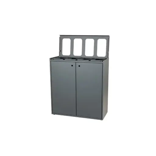 [44003] Affaldssystem m/ 4-rum, åben Softclose låg, grå, 4x60 ltr, Tina Trolleys, (1 stk.)