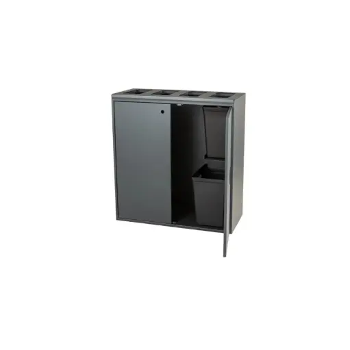 [44004] Affaldssystem m/ 5-rum, åben Softclose låg, grå, 3x60 - 20 & 10 ltr, Tina Trolleys, (1 stk.)